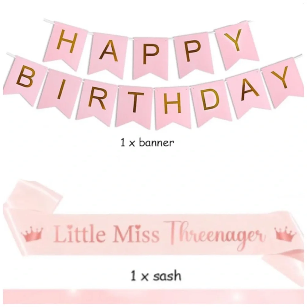 NEW Birthday Pink Little Miss Threenager Sash banner